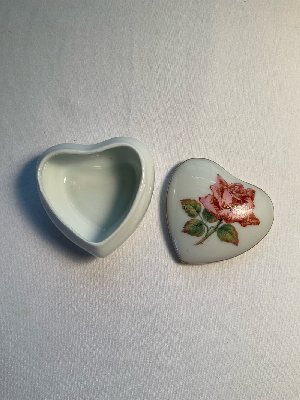 Vintage Limoges Mini Pink Rose Heart Shaped Trinket Box